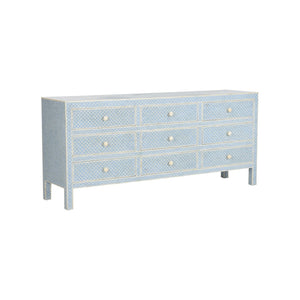 Chelsea House Milford Handcrafted Bone Inlay Dresser With Blue White Fish-Scale Pattern, 9 Deep Drawers, 75" 370050