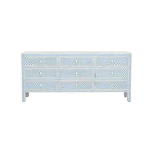 Chelsea House Milford Handcrafted Bone Inlay Dresser With Blue White Fish-Scale Pattern, 9 Deep Drawers, 75" 370050