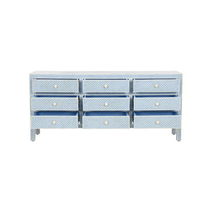 Chelsea House Milford Handcrafted Bone Inlay Dresser With Blue White Fish-Scale Pattern, 9 Deep Drawers, 75" 370050