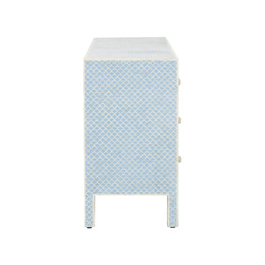 Chelsea House Milford Handcrafted Bone Inlay Dresser With Blue White Fish-Scale Pattern, 9 Deep Drawers, 75" 370050