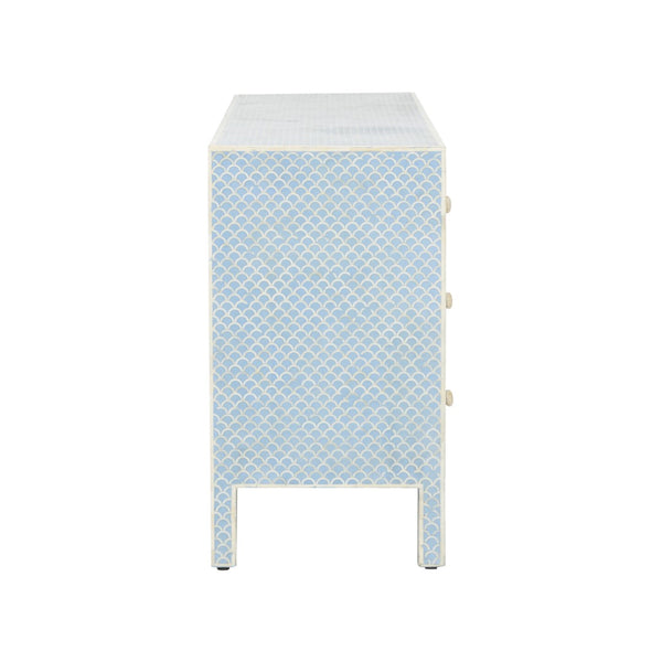 Chelsea House Milford Handcrafted Bone Inlay Dresser With Blue White Fish-Scale Pattern, 9 Deep Drawers, 75" 370050
