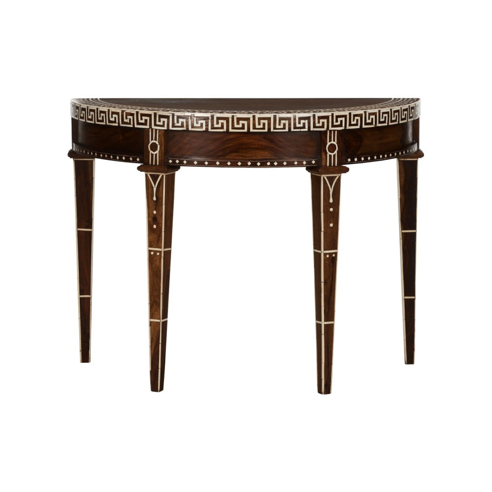 Chelsea House Aryana Demilune Console Table With Artisanal Wood Inlay, Refined White-Natural Finish, Timeless Focal Point 370051