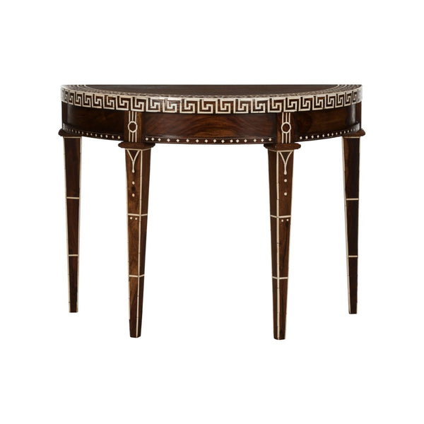 Chelsea House Aryana Demilune Console Table With Artisanal Wood Inlay, Refined White-Natural Finish, Timeless Focal Point 370051