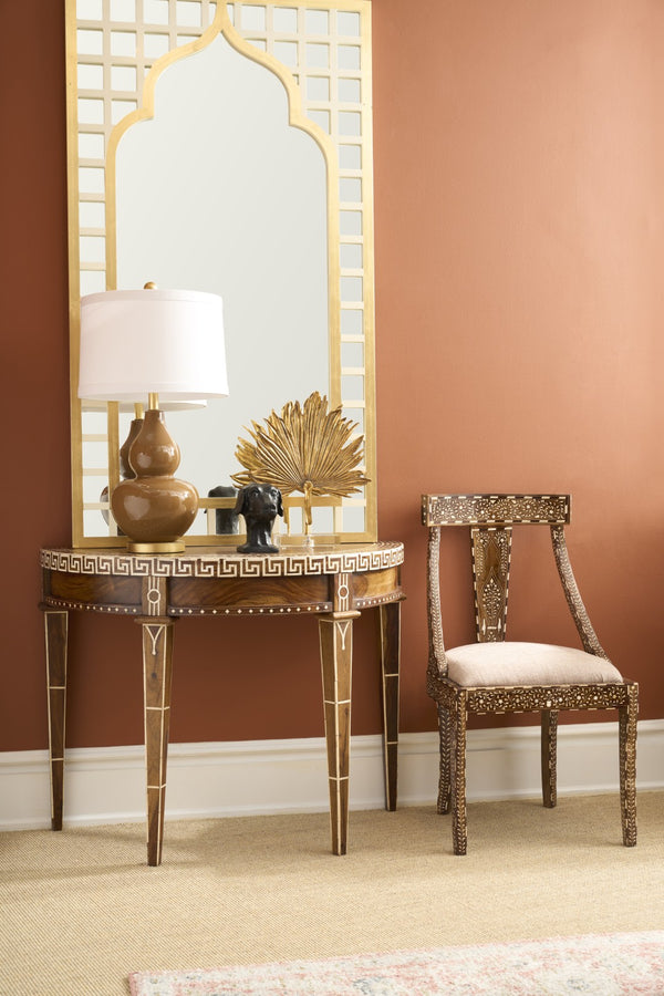 Chelsea House Aryana Demilune Console Table With Artisanal Wood Inlay, Refined White-Natural Finish, Timeless Focal Point 370051