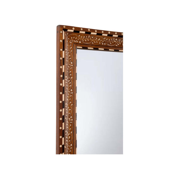 Chelsea House Aryana Mirror With Hand‑Finished Geometric & Floral Wood Inlay, 52"X40.25" Statement Accent For Entryways 370052