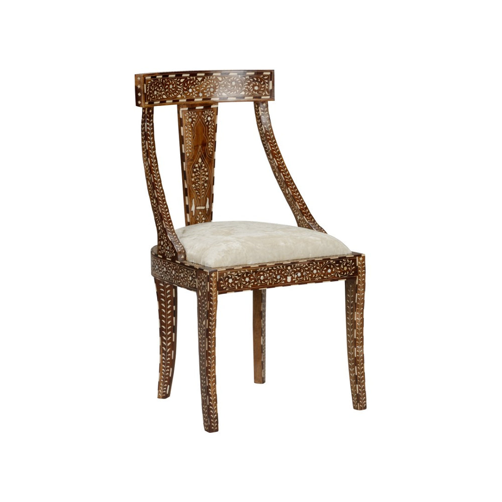 Chelsea House Aryana Hand-Inlaid Wood Chair With Geometric & Floral Motifs, Ergonomic Dining Accent In White Oak Finish 370053