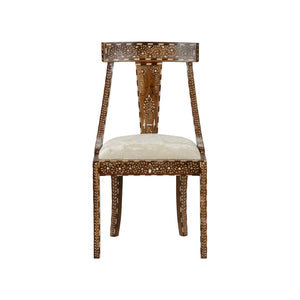 Chelsea House Aryana Hand-Inlaid Wood Chair With Geometric & Floral Motifs, Ergonomic Dining Accent In White Oak Finish 370053