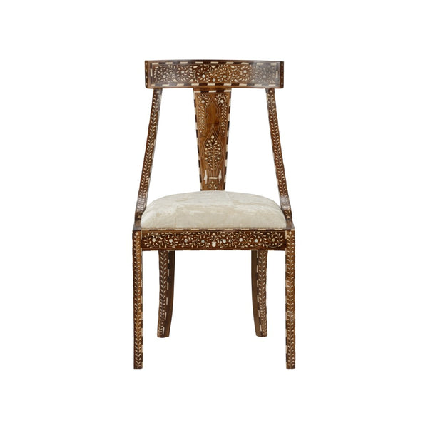 Chelsea House Aryana Hand-Inlaid Wood Chair With Geometric & Floral Motifs, Ergonomic Dining Accent In White Oak Finish 370053