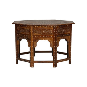 Chelsea House Aryana Solid Timber Center Table With Intricate White Wood Inlay — 45.5" Luxe Geometric Floral Accent 370056