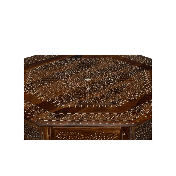 Chelsea House Aryana Solid Timber Center Table With Intricate White Wood Inlay — 45.5" Luxe Geometric Floral Accent 370056