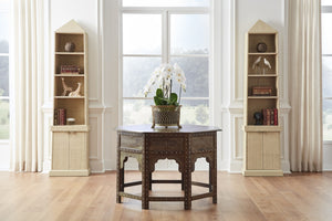 Chelsea House Aryana Solid Timber Center Table With Intricate White Wood Inlay — 45.5" Luxe Geometric Floral Accent 370056