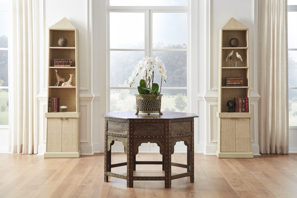 Chelsea House Aryana Solid Timber Center Table With Intricate White Wood Inlay — 45.5" Luxe Geometric Floral Accent 370056