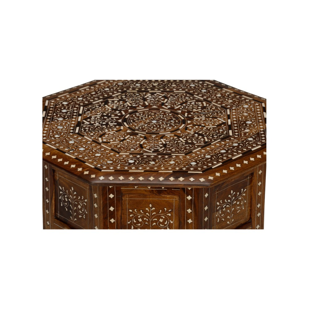 Chelsea House Aryana Handcrafted Side Table With Intricate Wood Inlay Floral & Geometric Motifs, 30" H 370057