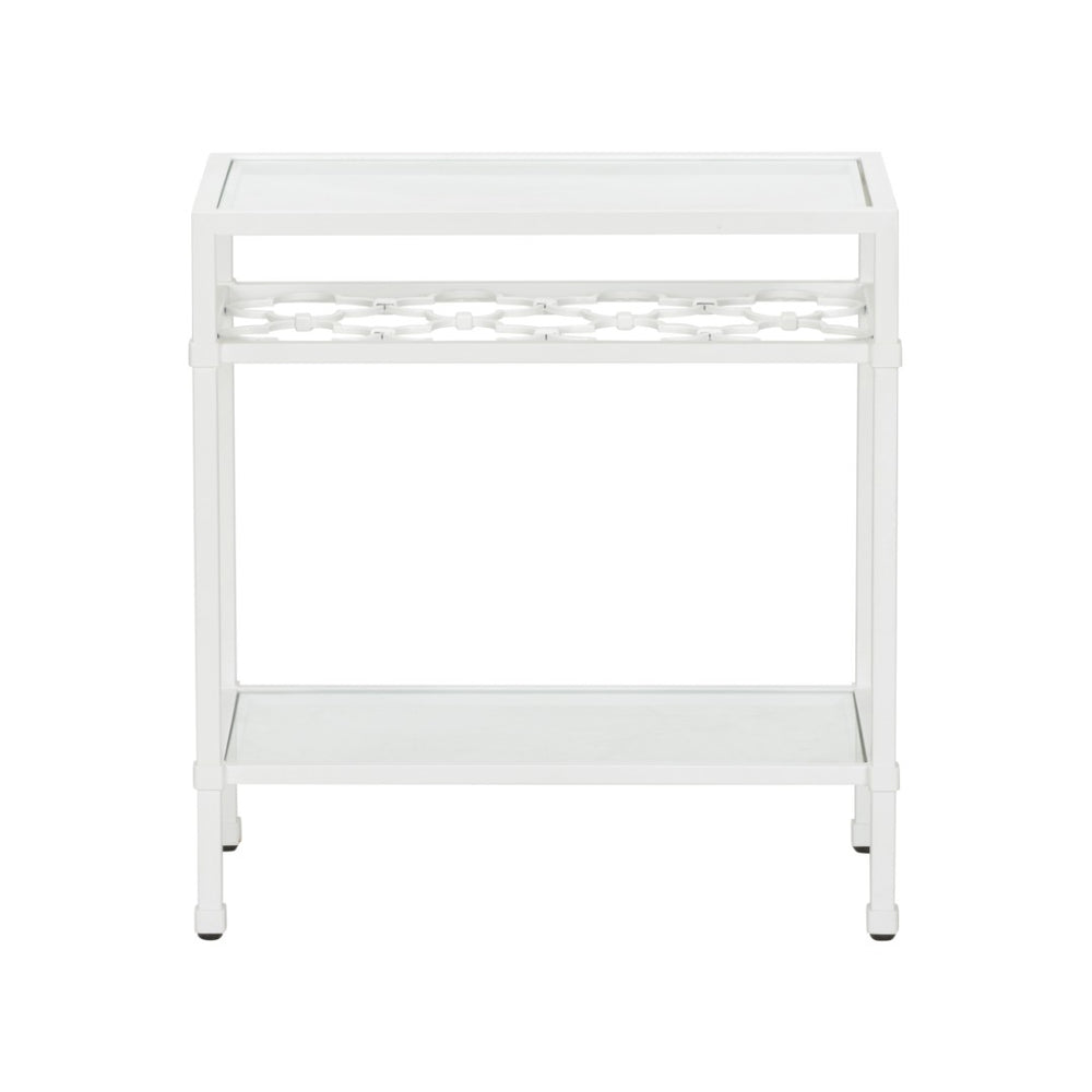 Chelsea House Pacific Coast Side Table White - Coastal Metal Accent With Tempered Glass Top, Quatrefoil Detail & Storage (23.5"H) 370061
