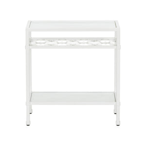 Chelsea House Pacific Coast Side Table White - Coastal Metal Accent With Tempered Glass Top, Quatrefoil Detail & Storage (23.5"H) 370061