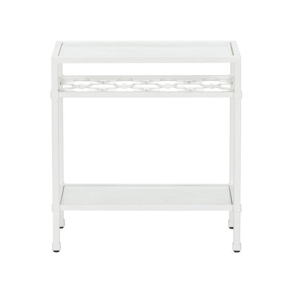 Chelsea House Pacific Coast Side Table White - Coastal Metal Accent With Tempered Glass Top, Quatrefoil Detail & Storage (23.5"H) 370061