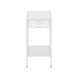 Chelsea House Pacific Coast Side Table White - Coastal Metal Accent With Tempered Glass Top, Quatrefoil Detail & Storage (23.5"H) 370061