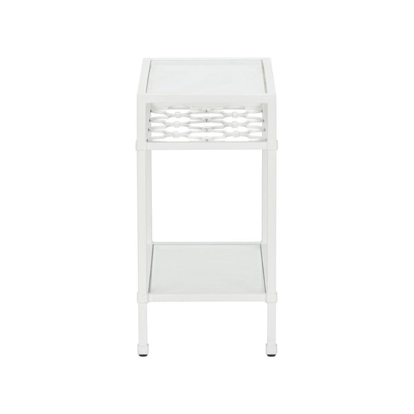 Chelsea House Pacific Coast Side Table White - Coastal Metal Accent With Tempered Glass Top, Quatrefoil Detail & Storage (23.5"H) 370061