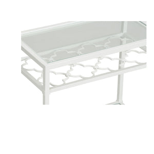 Chelsea House Pacific Coast Side Table White - Coastal Metal Accent With Tempered Glass Top, Quatrefoil Detail & Storage (23.5"H) 370061