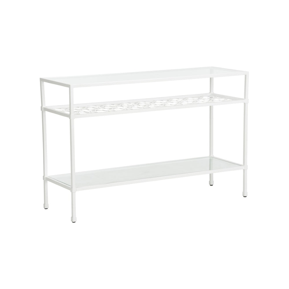 Chelsea House Pacific Coast Console Modern White Iron & Glass Narrow Console Table By Bill Cain — Sleek Storage, 50" Wide 370062