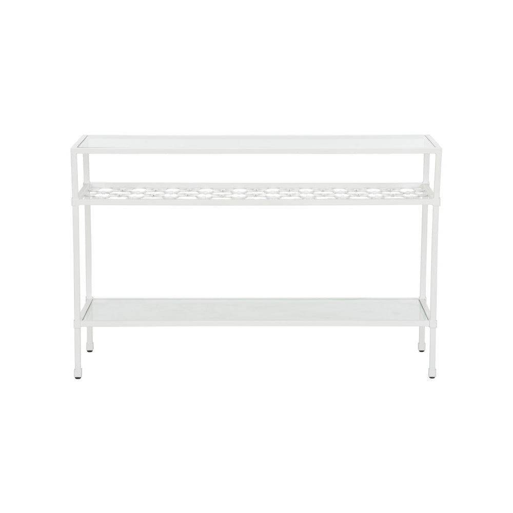 Chelsea House Pacific Coast Console Modern White Iron & Glass Narrow Console Table By Bill Cain — Sleek Storage, 50" Wide 370062