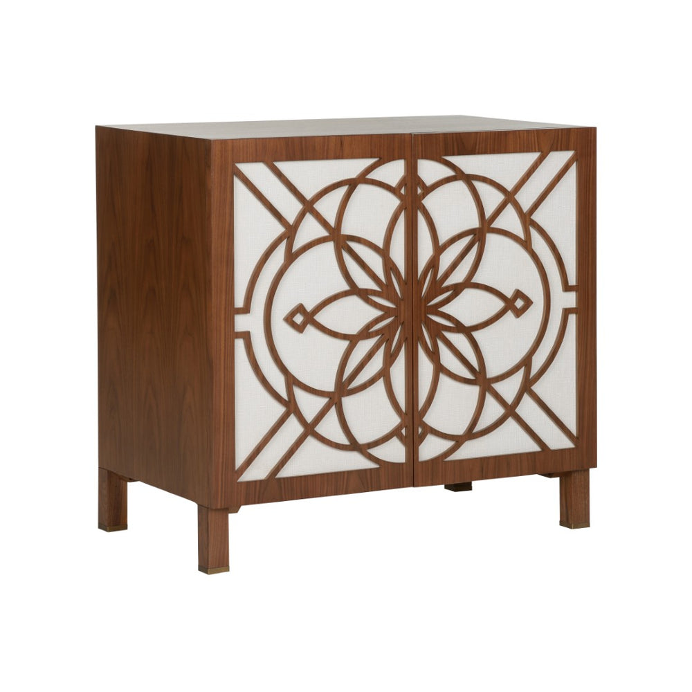 Chelsea House Flower Flower Of Life Cabinet By Lisa Kahn — Mahogany Lattice & Raffia Backing, Warm Walnut Finish, Generous Storage (38"W) 370070