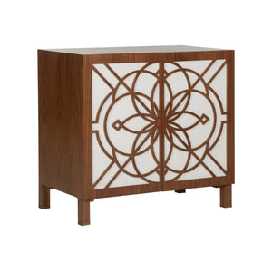Chelsea House Flower Flower Of Life Cabinet By Lisa Kahn — Mahogany Lattice & Raffia Backing, Warm Walnut Finish, Generous Storage (38"W) 370070