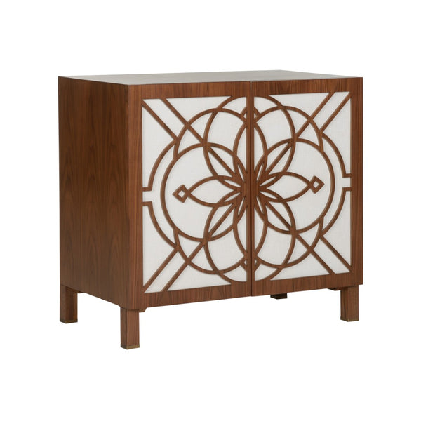 Chelsea House Flower Flower Of Life Cabinet By Lisa Kahn — Mahogany Lattice & Raffia Backing, Warm Walnut Finish, Generous Storage (38"W) 370070