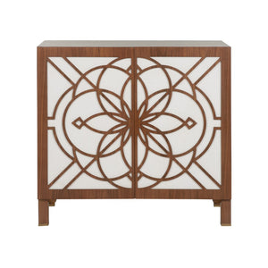 Chelsea House Flower Flower Of Life Cabinet By Lisa Kahn — Mahogany Lattice & Raffia Backing, Warm Walnut Finish, Generous Storage (38"W) 370070