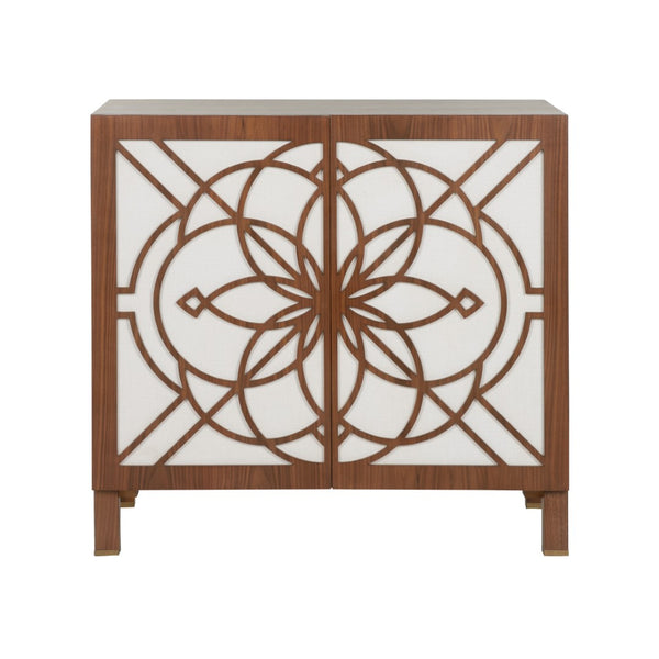 Chelsea House Flower Flower Of Life Cabinet By Lisa Kahn — Mahogany Lattice & Raffia Backing, Warm Walnut Finish, Generous Storage (38"W) 370070