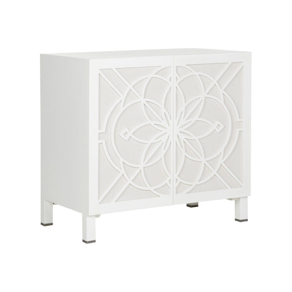 Chelsea House Flower Of Life Cabinet By Lisa Kahn — White Wood Lattice Over Raffia Backing, Coastal Storage Statement 370071