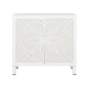 Chelsea House Flower Of Life Cabinet By Lisa Kahn — White Wood Lattice Over Raffia Backing, Coastal Storage Statement 370071