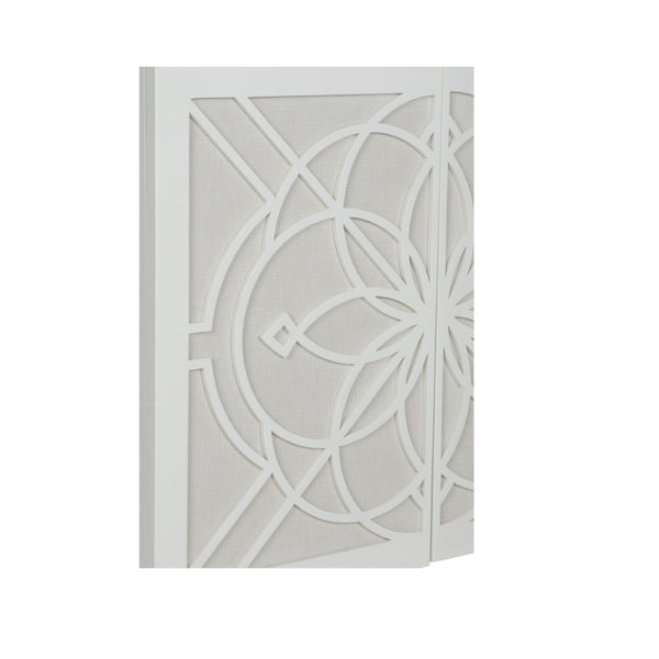 Chelsea House Flower Of Life Cabinet By Lisa Kahn — White Wood Lattice Over Raffia Backing, Coastal Storage Statement 370071