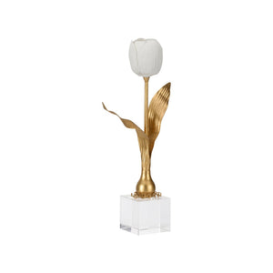 Chelsea House Darwin Porcelain Tulip Sculpture On Sleek Stand — Antique Gold Leaf Finish, Lifelike Petals, Tabletop Accent 370083
