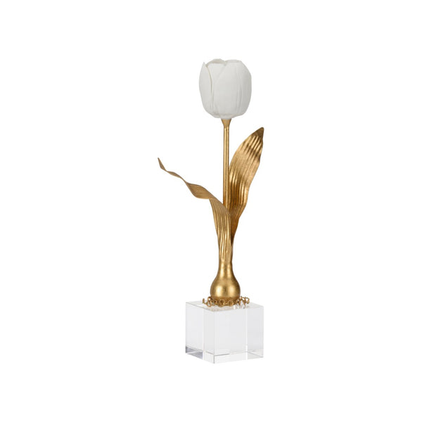Chelsea House Darwin Porcelain Tulip Sculpture On Sleek Stand — Antique Gold Leaf Finish, Lifelike Petals, Tabletop Accent 370083