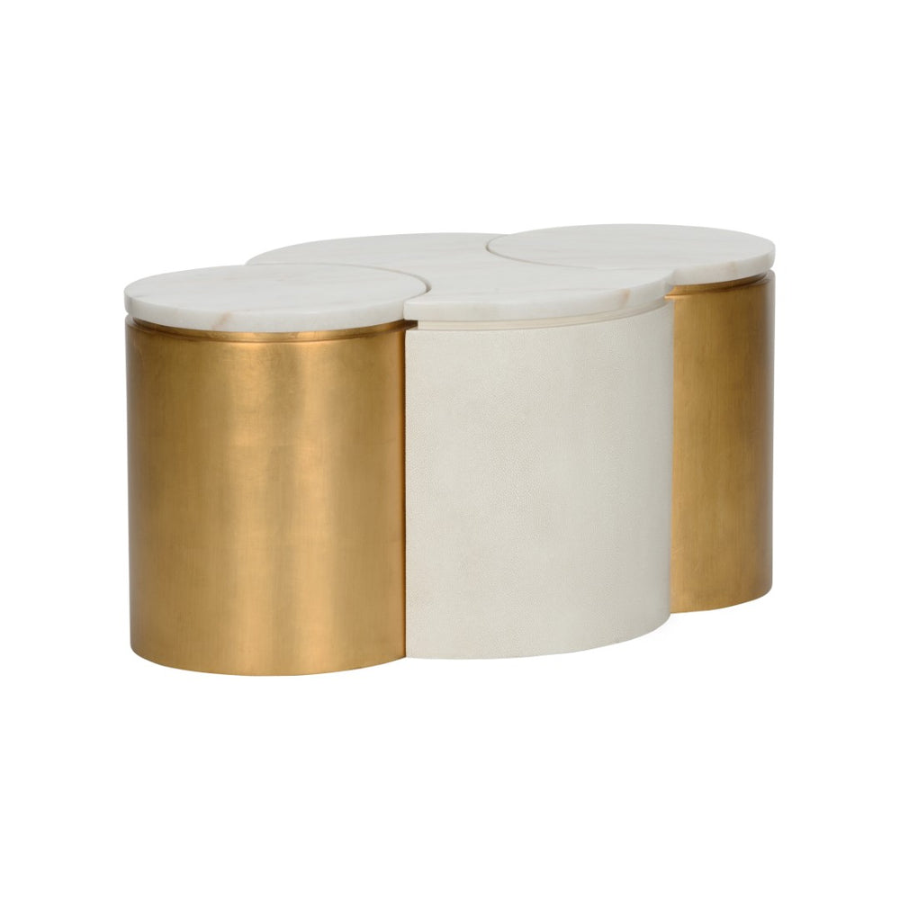 Chelsea House Chain Luxe Puzzle Table Set With White Faux Shagreen, Marble Top & Brass Barrels — Modern Sculptural Centerpiece For Living Rooms 370085