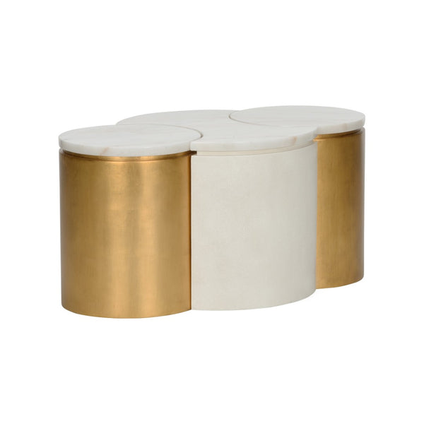 Chelsea House Chain Luxe Puzzle Table Set With White Faux Shagreen, Marble Top & Brass Barrels — Modern Sculptural Centerpiece For Living Rooms 370085
