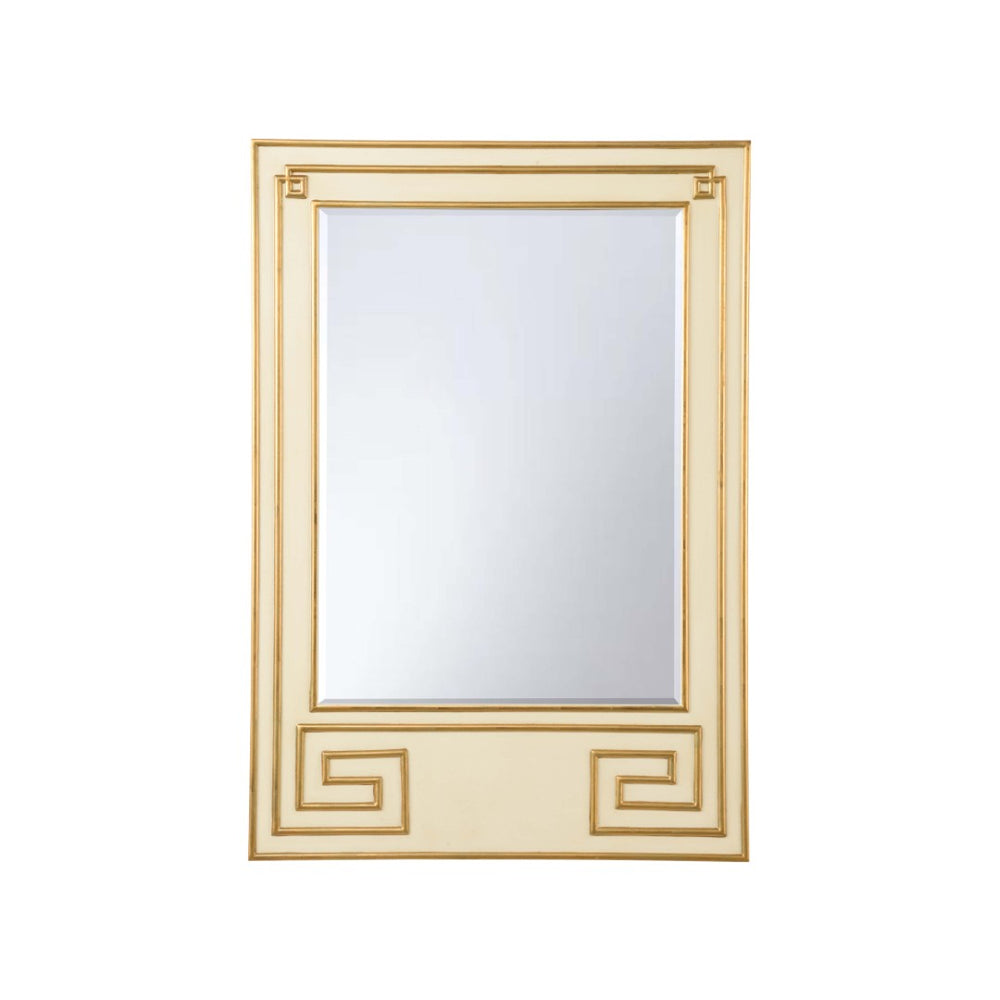 Chelsea House Greek Hall Mirror Cream With Carved Frame, Antique Gold Leaf Accents, Beveled Glass, 46.5"X32" 370087