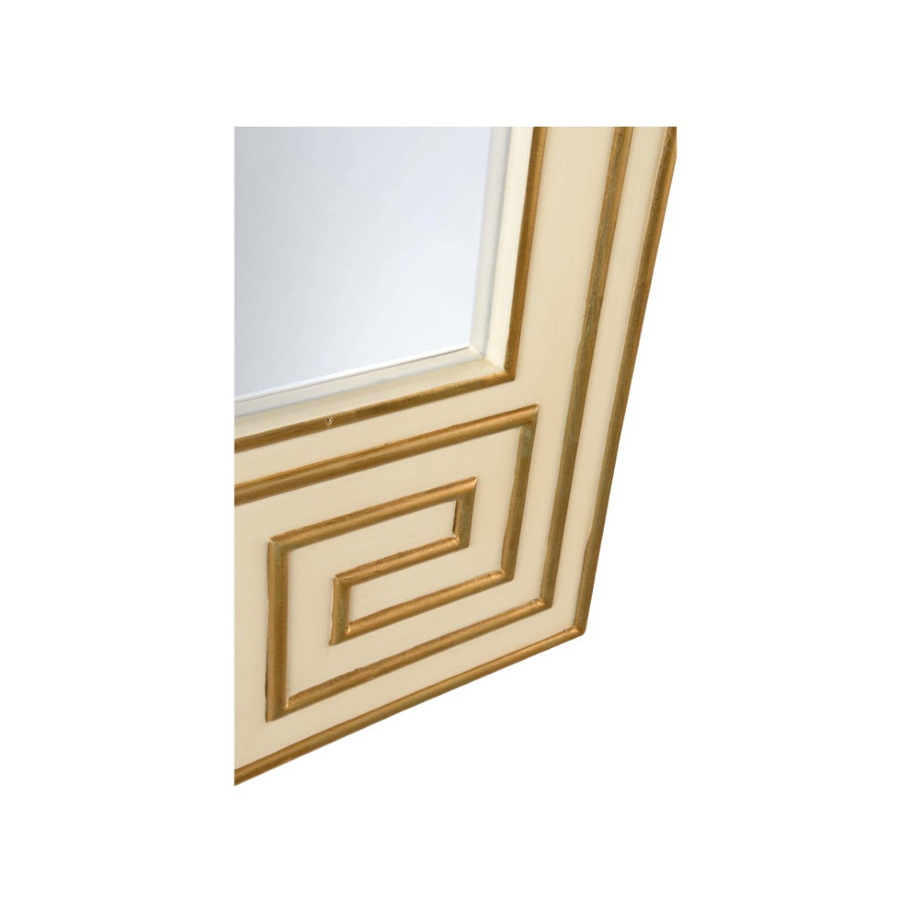 Chelsea House Greek Hall Mirror Cream With Carved Frame, Antique Gold Leaf Accents, Beveled Glass, 46.5"X32" 370087