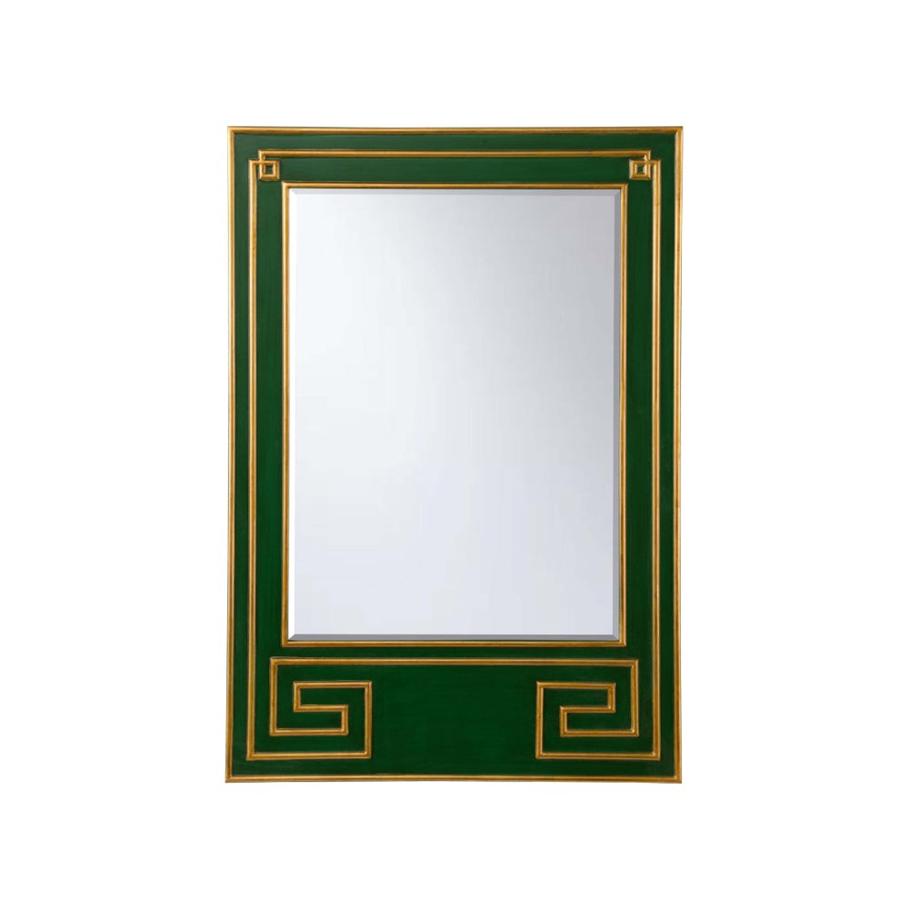 Chelsea House Greek Hall Mirror — Dark Green Neoclassical Beveled Frame With Antique Gold Leaf Accents, 46.5"X32" 370088