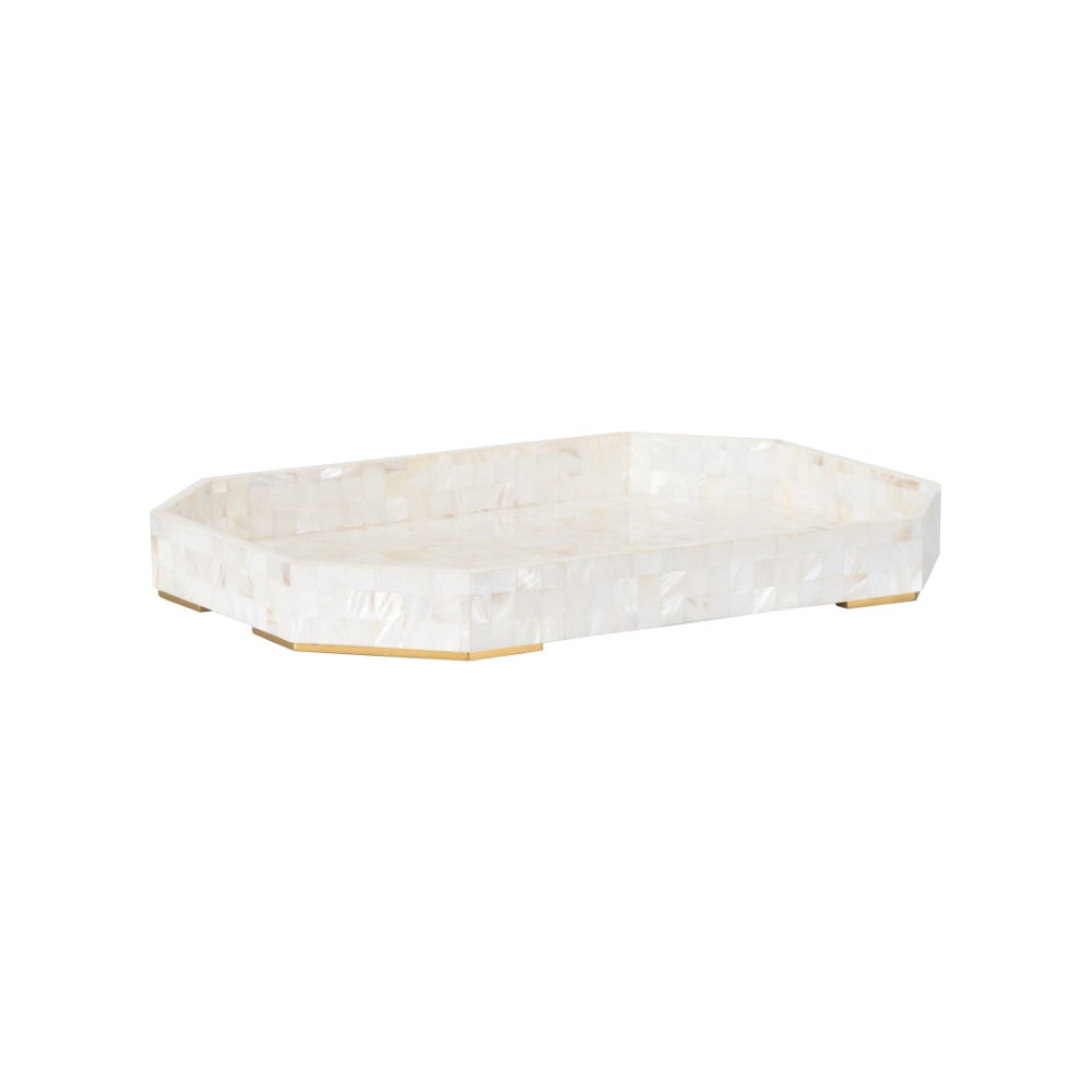 Chelsea House Dasanti Mother-Of-Pearl Tray With Polished Brass Handles — 20.5" X 14" Designer Elizabeth Wicker Elegance 370105