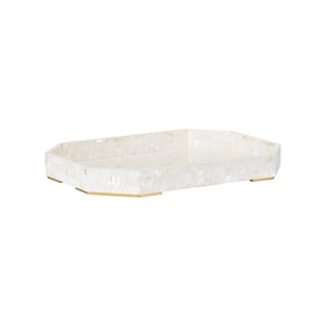 Chelsea House Dasanti Mother-Of-Pearl Tray With Polished Brass Handles — 20.5" X 14" Designer Elizabeth Wicker Elegance 370105