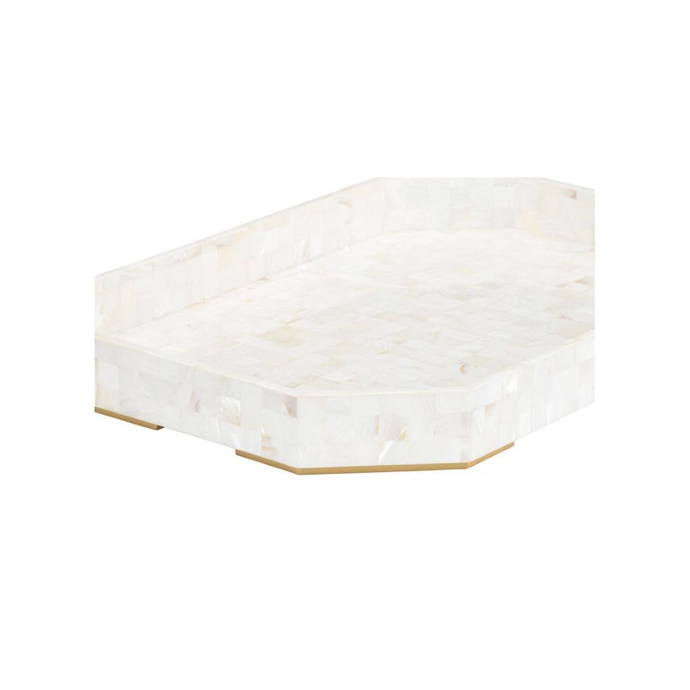 Chelsea House Dasanti Mother-Of-Pearl Tray With Polished Brass Handles — 20.5" X 14" Designer Elizabeth Wicker Elegance 370105