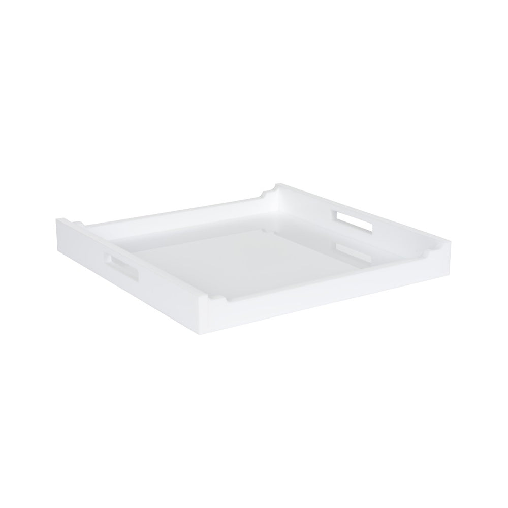 Chelsea House Hanson Square Tray In White Lucite — 24" Chippendale-Inspired Butler Tray With Open Handles, Chic Centerpiece 370107