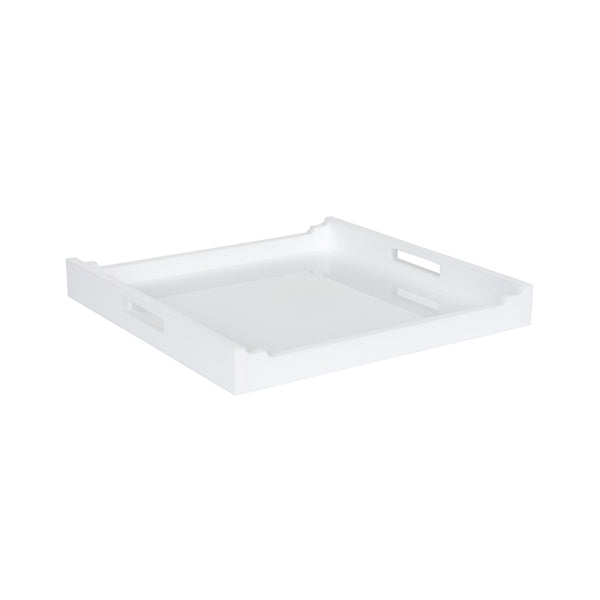 Chelsea House Hanson Square Tray In White Lucite — 24" Chippendale-Inspired Butler Tray With Open Handles, Chic Centerpiece 370107