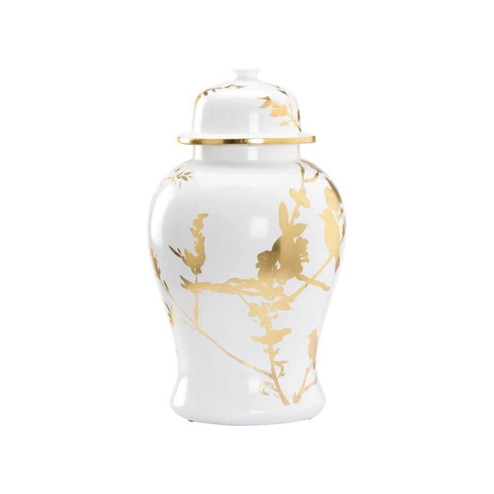 Chelsea House Winged Ginger Jar By Lisa Kahn — White Ceramic Vase With Gold Leaf Birds & Branches, 19" Statement Decor 370110
