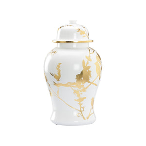 Chelsea House Winged Ginger Jar By Lisa Kahn — White Ceramic Vase With Gold Leaf Birds & Branches, 19" Statement Decor 370110