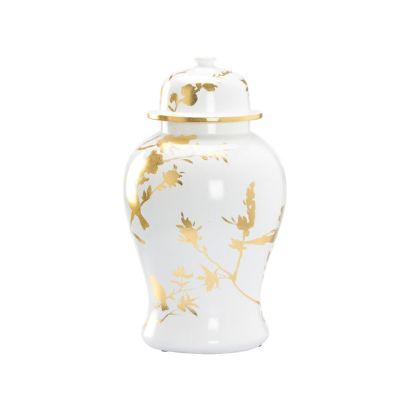 Chelsea House Winged Ginger Jar By Lisa Kahn — White Ceramic Vase With Gold Leaf Birds & Branches, 19" Statement Decor 370110