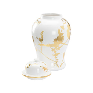 Chelsea House Winged Ginger Jar By Lisa Kahn — White Ceramic Vase With Gold Leaf Birds & Branches, 19" Statement Decor 370110
