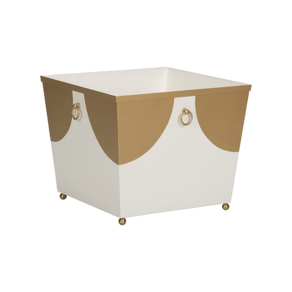 Chelsea House Plais Galvanized Short Planter In Matte White With Gold Trim — Rust‑Resistant Industrial Chic Decor 370112